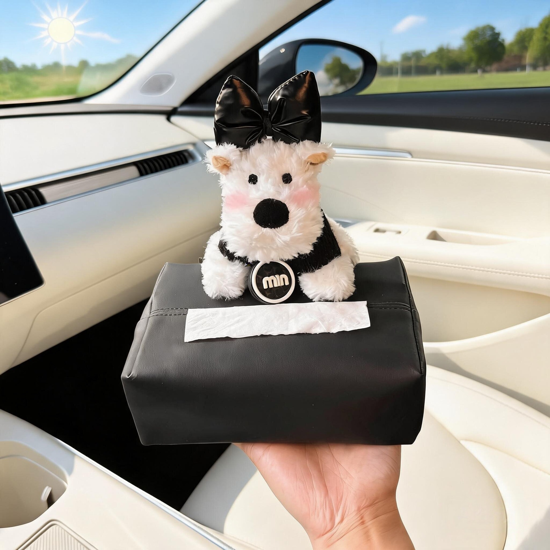 2026 New Model West Highland Car Tissue Box, Car Headrest Tissue Holder, Seat-Mounted Car Tissue Bag, Cute for Women
