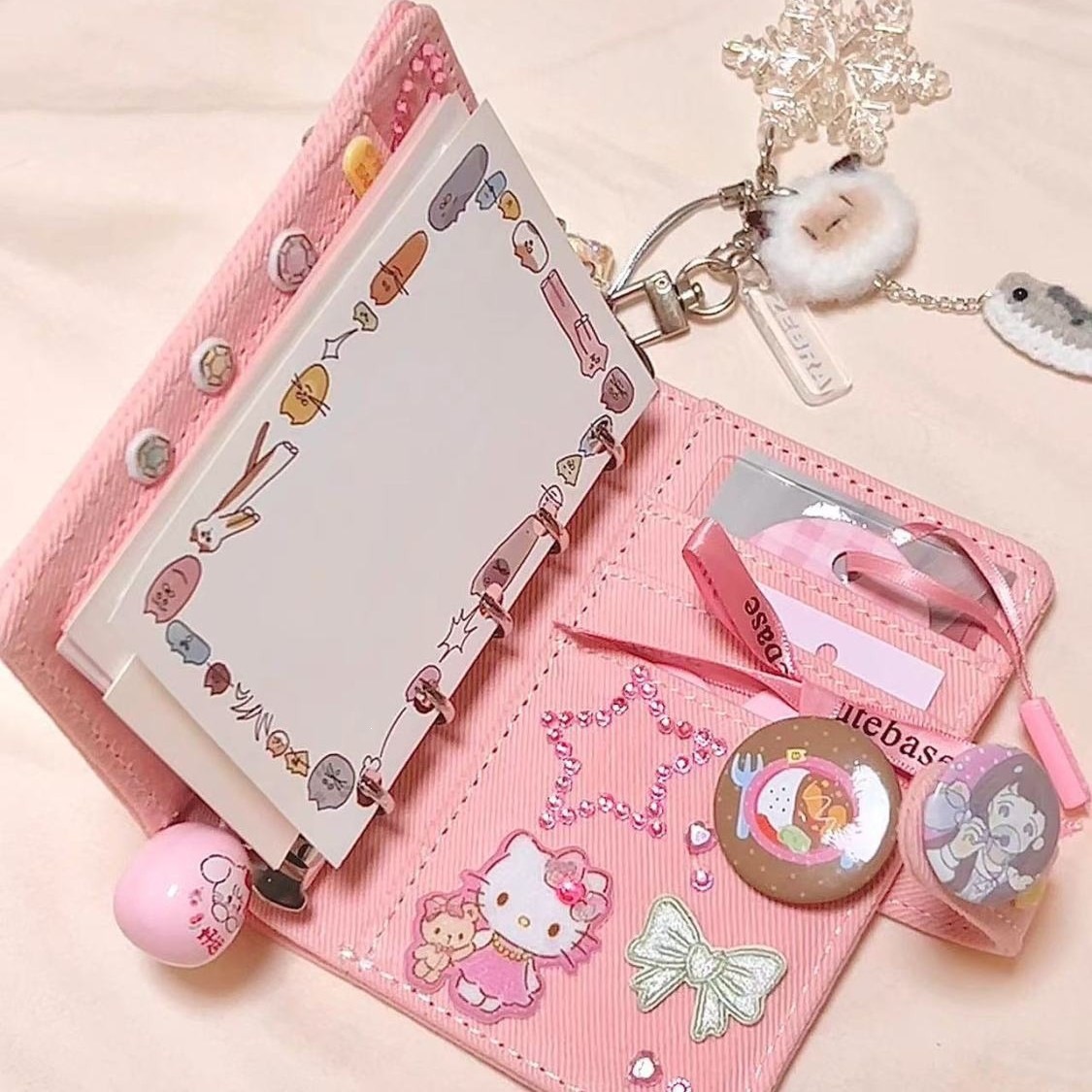 Little Red Book Same Style Pink Denim M5 Loose-Leaf Notebook Student High-Value DIY Notebook Diary Notebook