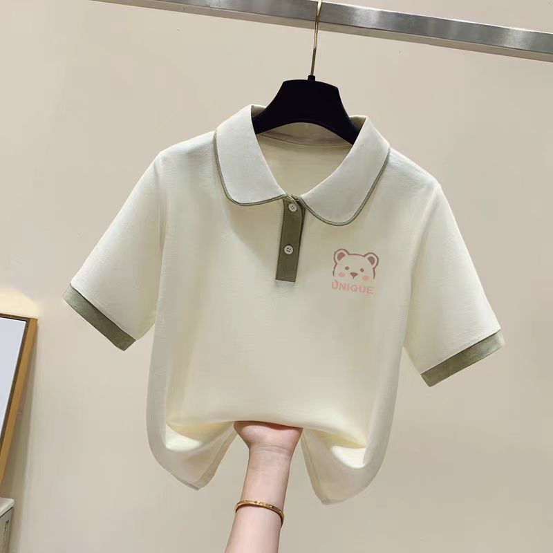 Girls' Short-sleeved POLO Collar Top T-shirt Pullover Middle and Big Kids Turnaround Casual Stylike All-match Thin Trendy Top Girls' Short-sleeved POLO Collar Top T-shirt Pullover Middle and Big Kids Turnaround Casual Stylike All-match Thin Trendy Top