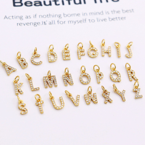 S925 sterling silver micro-paved zircon 26 English letter pendant pendant DIY jewelry accessories twenty-six letter pendant