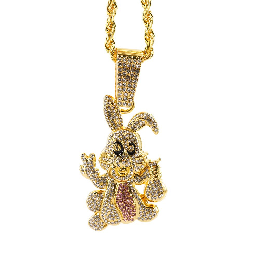 Hip-Hop estilo personalidad diamantes goteo de aceite dibujos animados colgante conejo collar cadena cubana accesorios de moda moda collar