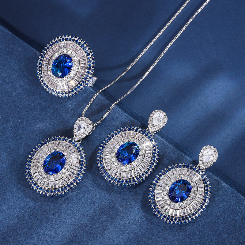 Trang joyería viva cobre plateado oro europeo y americano simulación color tesoro azul real brillante diamante mujeres colgante traje 8*10