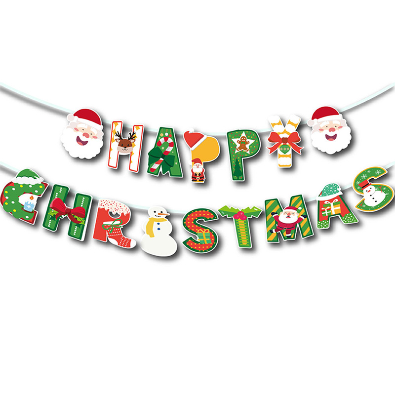 クロスボーダークリスマスレターフラッグバナー紙クリスマスフラワーハンギングフラッグ吊り下げフラッグ雰囲気アレンジメントパーティーデコレーション|undefined