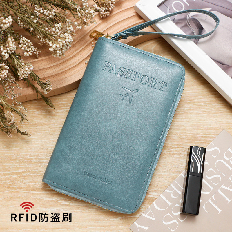跨境热销RFID护照包长款多功能证件夹旅行机票收纳拉链手拿包批发