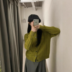 2025早秋韩系温柔风麻花针织开衫女秋冬款宽松慵懒风毛衣外套上衣