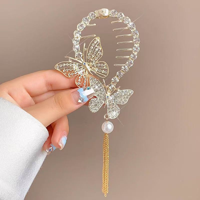 古風鈴蘭流蘇ヘアピン団子の髪飾り女性の高級感バラの髪のフックの気質の半分の髪のクリップ