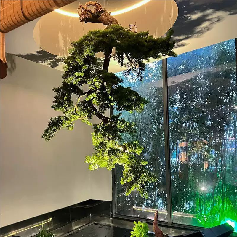 精品倒挂松树悬挂式迎客松中式玄关景观橱窗绿植造景大型摆件装饰|undefined
