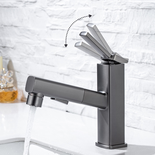 Carefully selected gun gray bathroom washbasin faucet that can be pulled out and rotated to provide water for the bathroom counter basin faucet