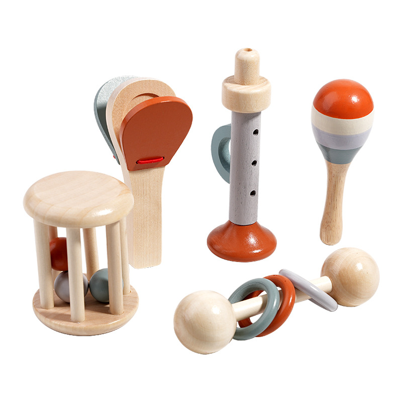 Madera Monthi bebés educación temprana tranquilizar campana de la cama Orf campana de la mano bebé agarrar campana campana instrumento musical juguete