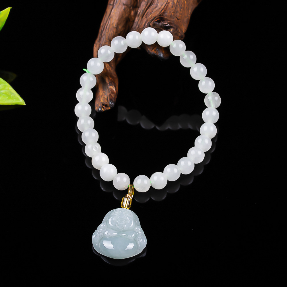 Authentic Grade A jadeite Buddha pendant bracelet/wristband, exquisite jade pendant, unisex jade jewelry, wholesale jade items.