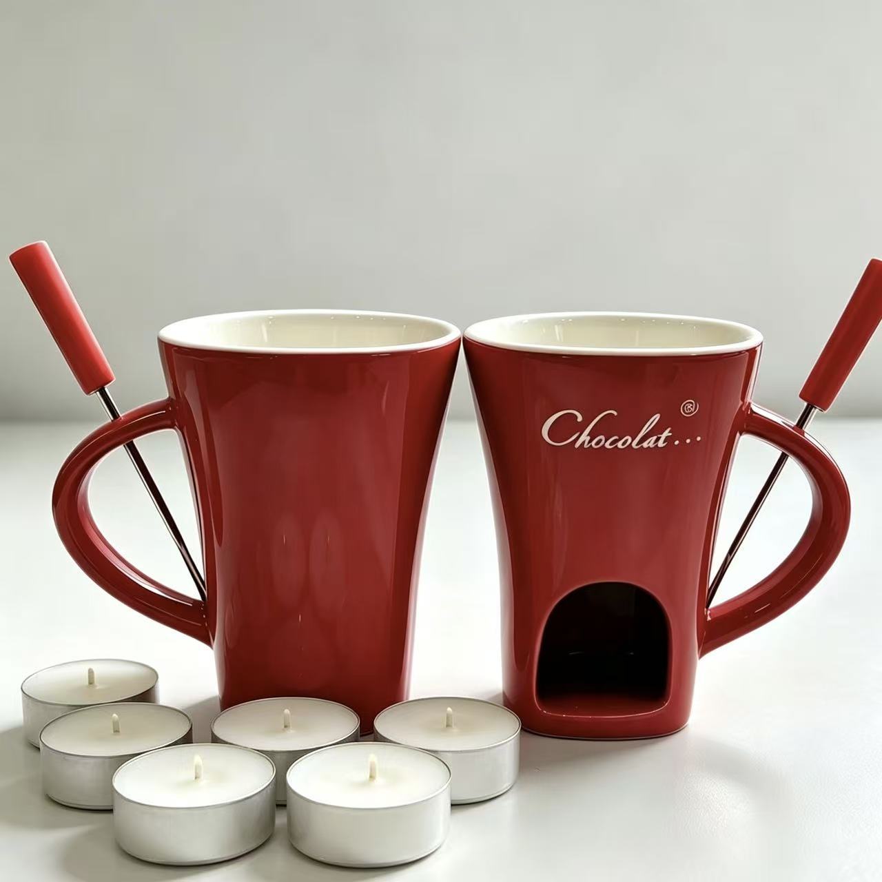 Contenedor de chocolate queso derretido dulces mantequilla hot pot mug con tenedor cerámica taza de hot pot calentada de Navidad image 20