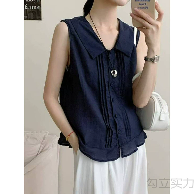Льняная безрукавка в французском стиле для женщин, лето 2025, новая корейская универсальная, омолаживающая, модная повседневная майка.