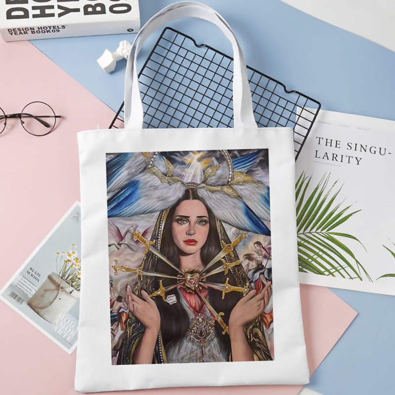 Comercio exterior transfronterizo Lana Del Rey impresa bolsa de lona Harajuku bolsa de hombro de moda estudiante bolsa de compras portátil