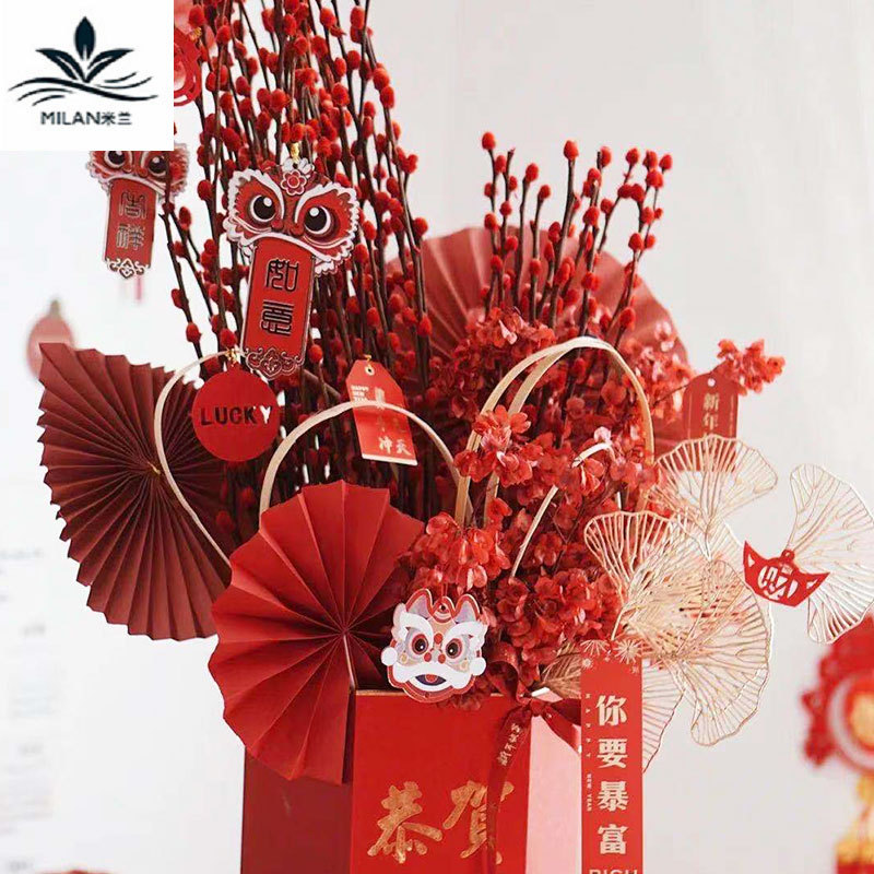 Milán víspera de Año Nuevo flor bendición cubo cinturón decorativo marco creativo imitación bambú forma floral arreglo floral diseño cinta papel