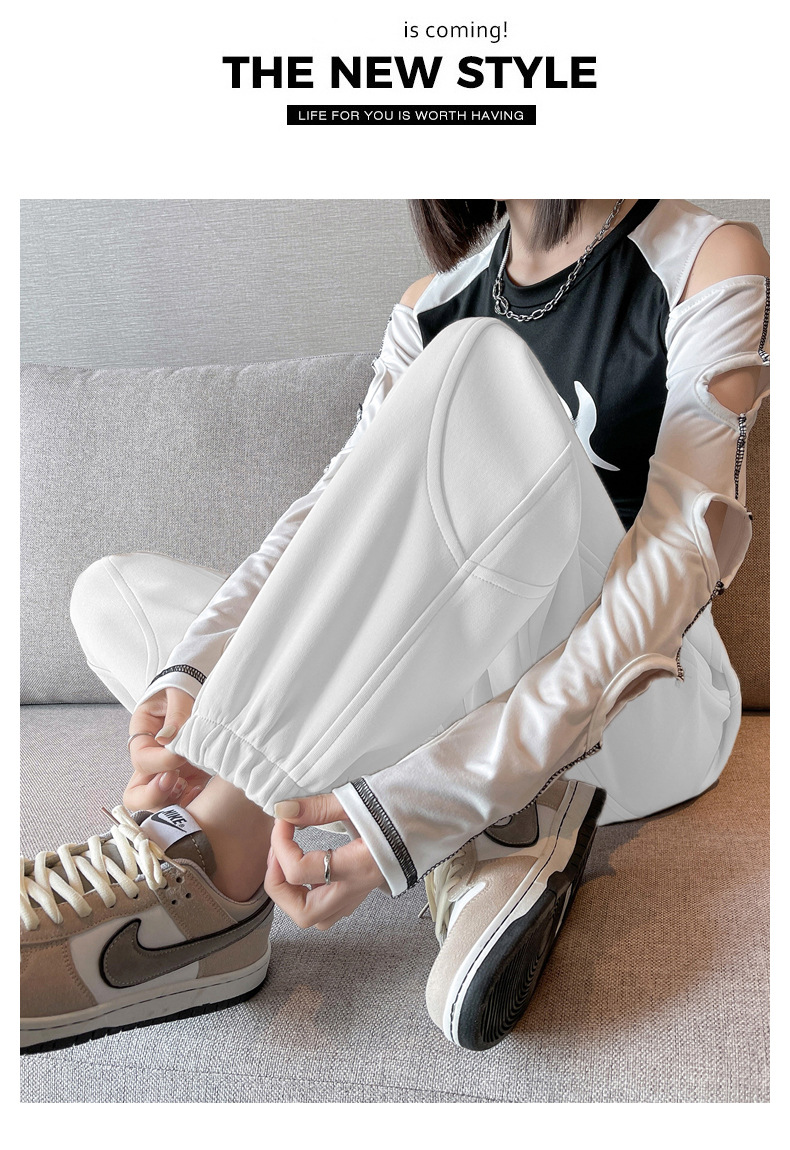 法米姿 早春新款宽松运动裤休闲外穿束脚拼接哈伦裤卫裤