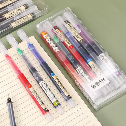 Straight liquid quick-drying ball pen straight liquid pen 0.5mm gel pen student office black full needle tube carbon water pen
