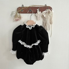 Baby Girl Spring Outfit Baby Princess Lace Bouquet Collar Black Velvet Long Sleeve Potty Suit Baby Onesie Crawling Suit