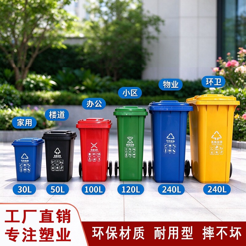 Outdoor trash can, 120L with lid, large-sized foot-operated plastic bin, 240L, for use on trailers, for waste sorting in public sanitation