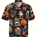 欧美跨境亚马逊独立站万圣节度假海边夏威夷精品男装短袖衬衫