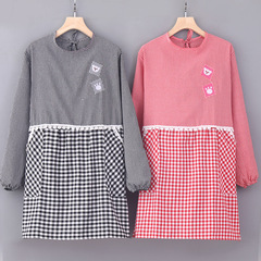 棉布長袖罩衣韓版時尚純棉長袖圍裙女罩衣家居廚房加厚防水反穿衣