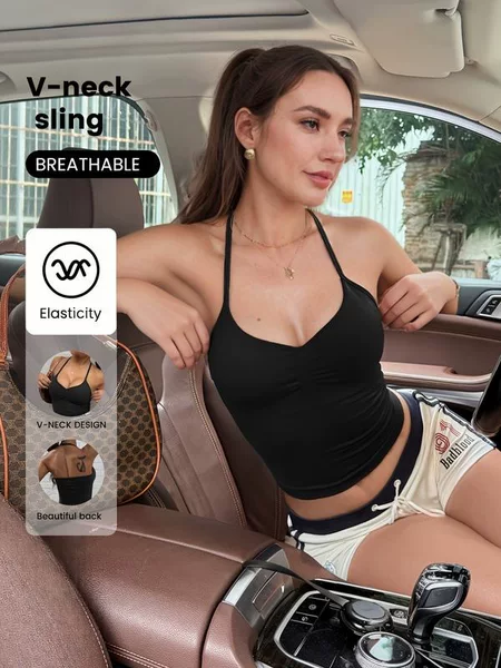R 88465 Strappy Sport Top with Padded Halter Neck Sports Vest