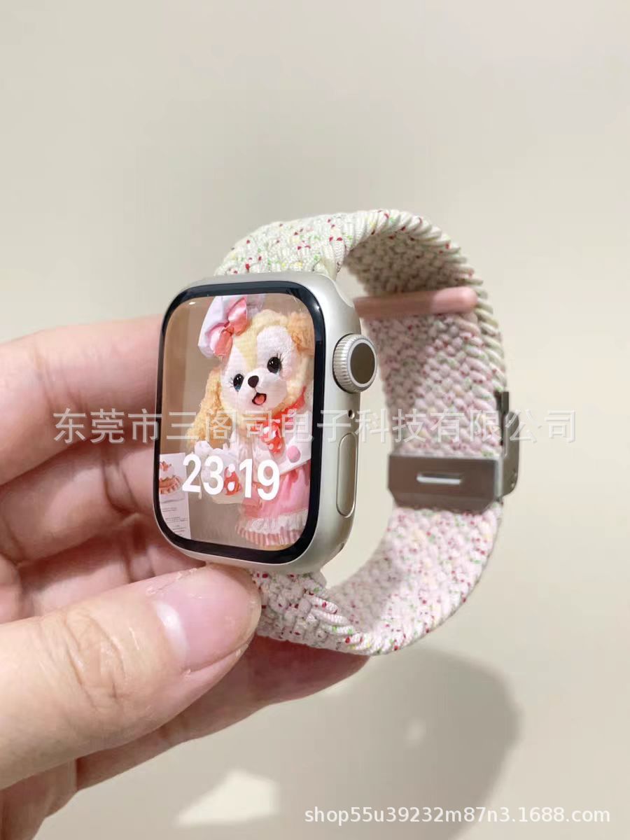 This integrated buckle braided watch strap is suitable for Applewatch bands and for Huawei and Samsung nylon braided ones full figure