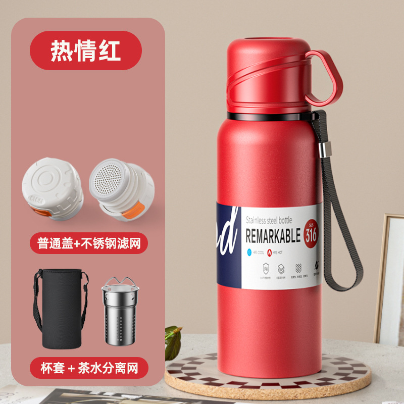 Taza de aislamiento de doble tapa de gran capacidad 316 para hombres y mujeres, separación de agua de té de acero inoxidable, taza de té al aire libre de automóvil portátil