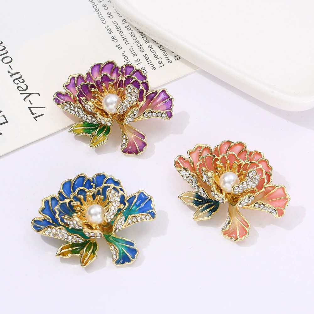 Национальный ветер пион цветочная брошь женский высококачественный изысканный жемчуг чонсам Hanfu корсак пальто пальто булавка аксессуары оптом