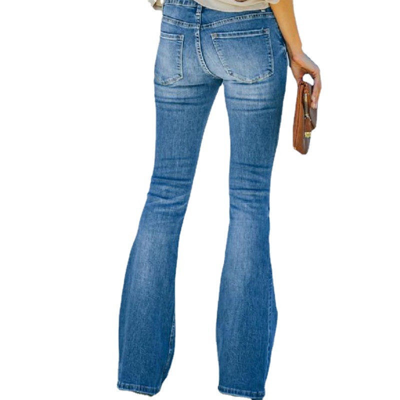 Jeans Acampanados para Mujer de Mezclilla de Algodón, Lavado con Agua, Tiro Medio image 6
