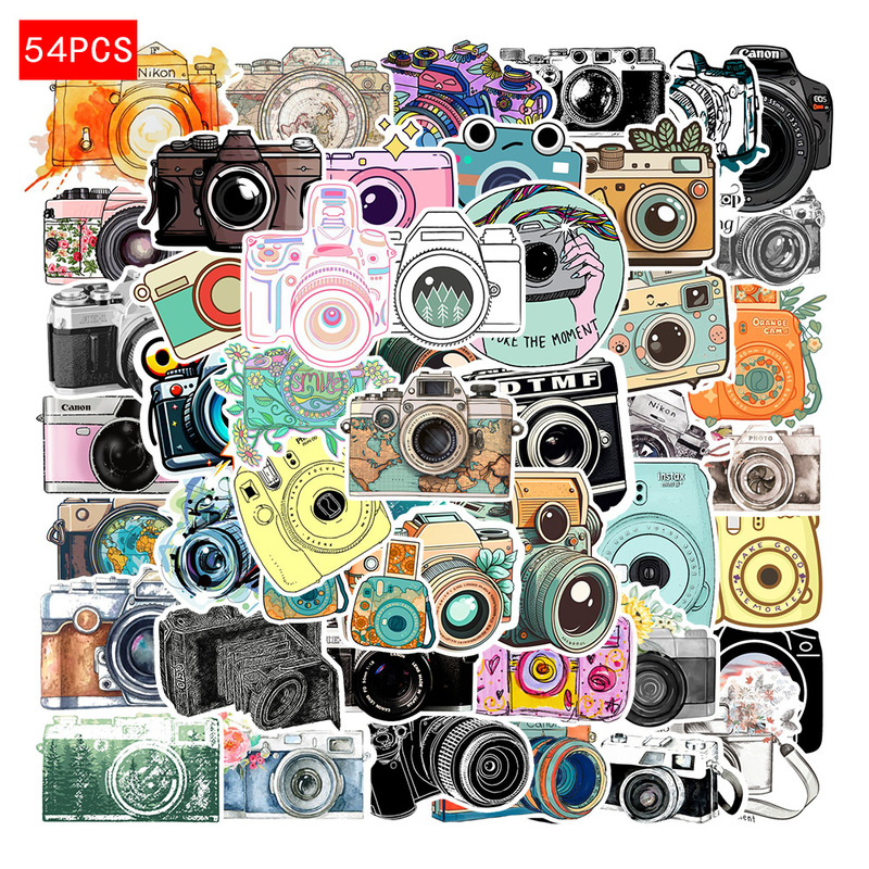 54 Cartoon Camera Fun Graffiti Stickers Notebook Skateboard Decoration Water Cup Photographer Stickers Waterproof Pvc