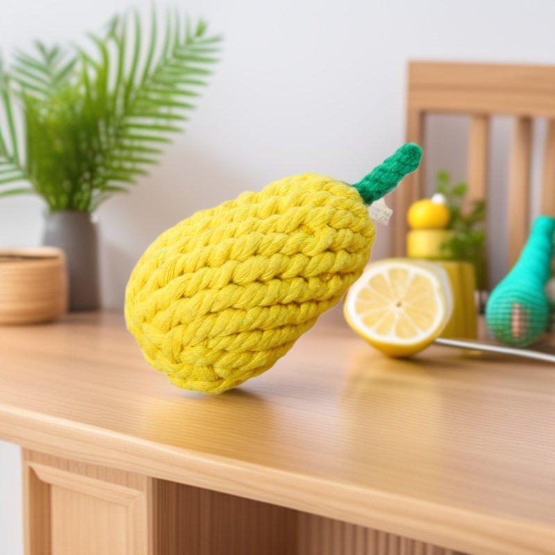 Juguete para cachorros, juguete de cuerda de algodón para aliviar el aburrimiento y la dentición, juguete creativo tejido para mascotas, pera amarilla pequeña, duradero y resistente a las mordidas, artículo popular.