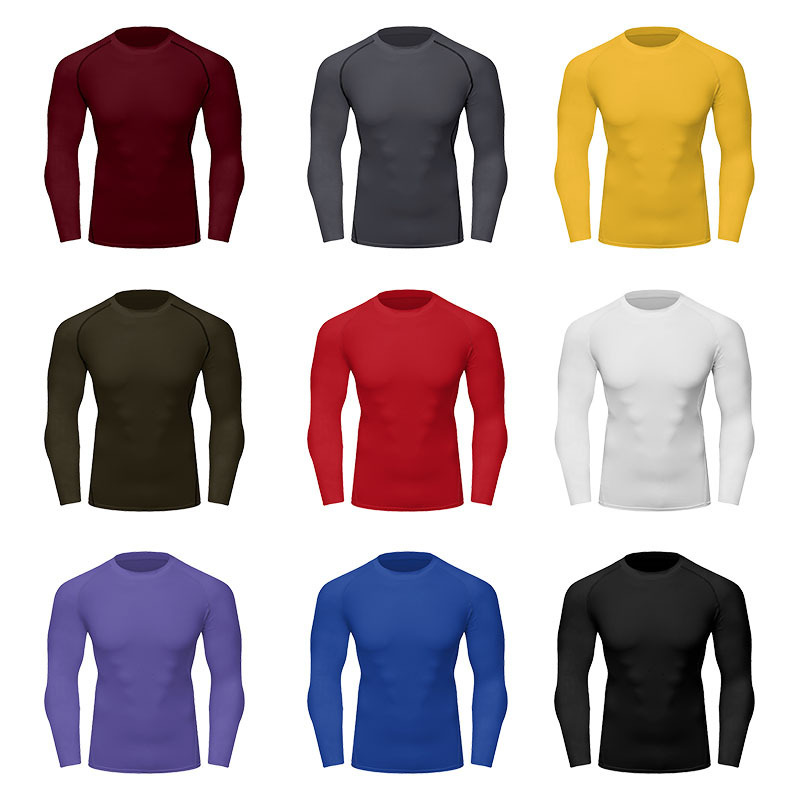 European and American Cross-Border New Men's Long-Sleeved Sports Quick-Drying Breathable Pure Color T-Shirt Slim and Comfortable Top