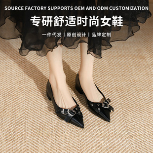 2008-9 Fashionable Pointed Toe Low Heel Shoes New Belt Buckle Shallow Mouth Flats Shoes Casual Flats Shoes for Women