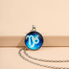 Painted zodiac signs, silver pendant, necklace, with gem