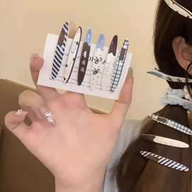 盐系少女猫咪蓝咖色系条纹发夹百搭女侧边刘海碎发夹发卡夹子头饰
