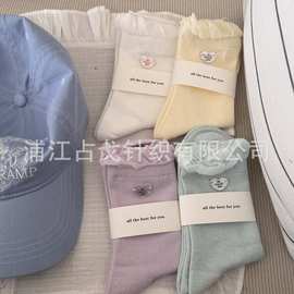 木耳边早春少女感堆堆袜2025泡泡口中筒袜棉吸汗百搭无骨袜子批发