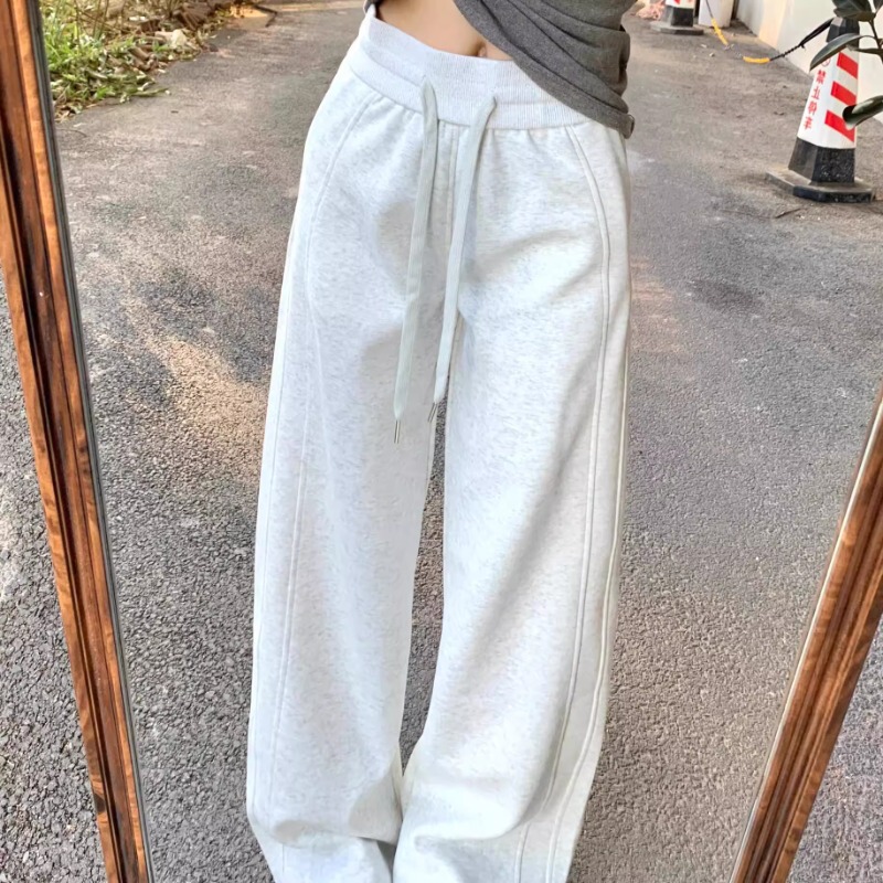 175cm Tall Women's Extra-Long Spring and Autumn American Retro Straight-Leg Sweatpants, 180cm Loose Fit, Slimming, Drapey, Floor-Length Casual Pants