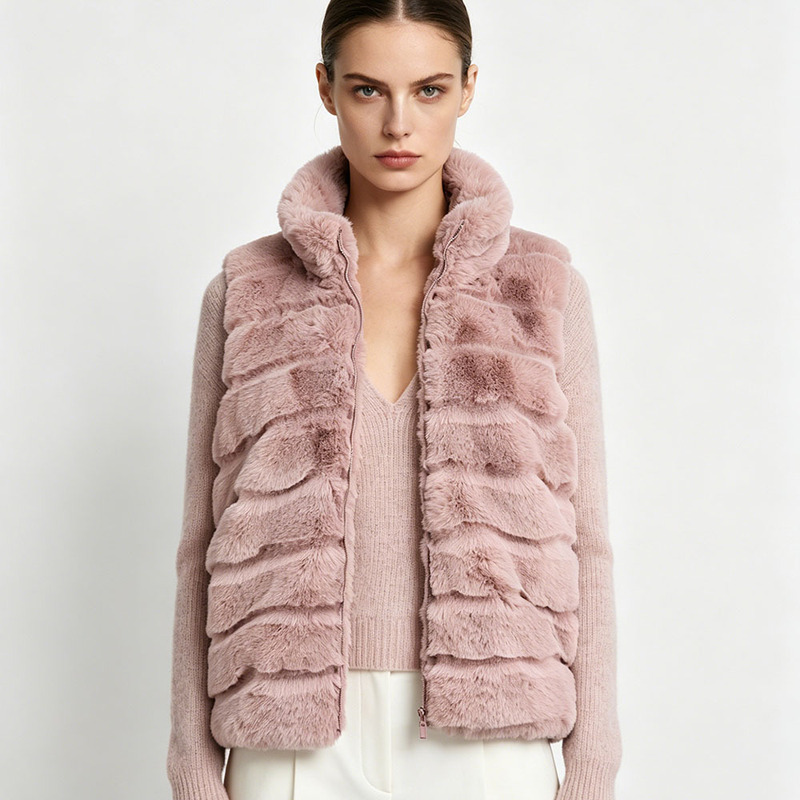 New Autumn and Winter Outwear Imitation Rabbit Fur Vest for Women Mid-Length Loose Fashionable Spliced Plush Fur Vest New Autumn and Winter Outwear Imitation Rabbit Fur Vest for Women Mid-Length Loose Fashionable Spliced Plush Fur Vest