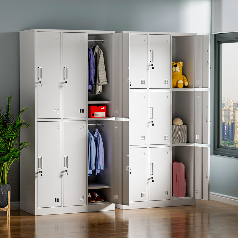 Armario de vestuario para dormitorio de personal, armario de acero de cuatro puertas, armario de cambio de 6 puertas, armario de almacenamiento metálico de 9/12/15 puertas y 24 compartimentos.