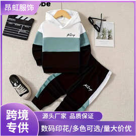 独立站亚马逊2025跨境爆款儿童卡通3D印花连帽卫衣套装时尚休闲风