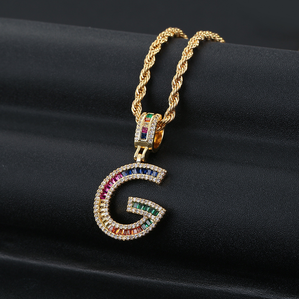 Hip Hop Color Zircon 26 English Letter Copper Necklace display picture 18