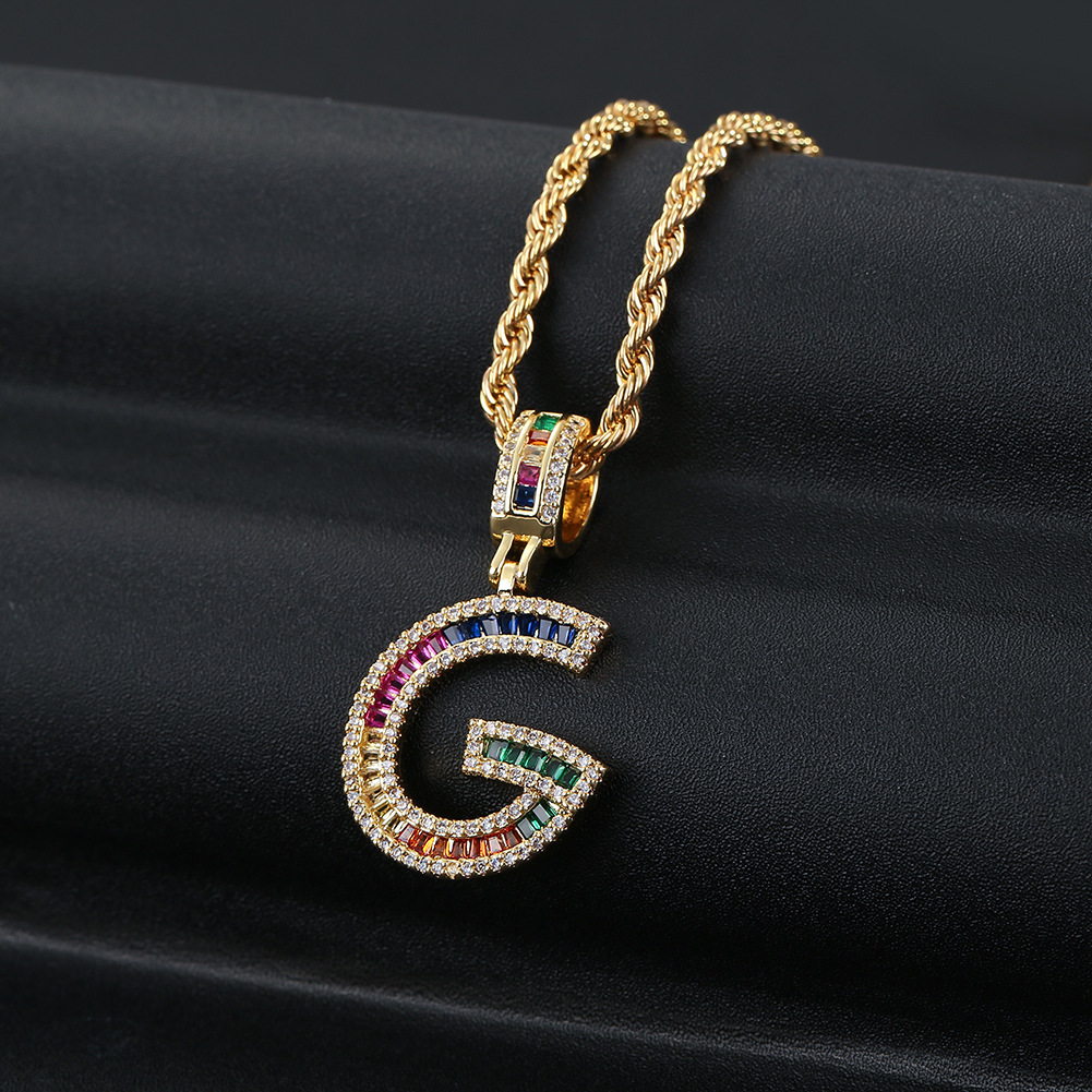 Hip Hop Color Zircon 26 English Letter Copper Necklace