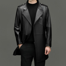 海宁真皮皮衣2025年秋春秋新款中年男士中长款皮衣牛皮风衣外套男