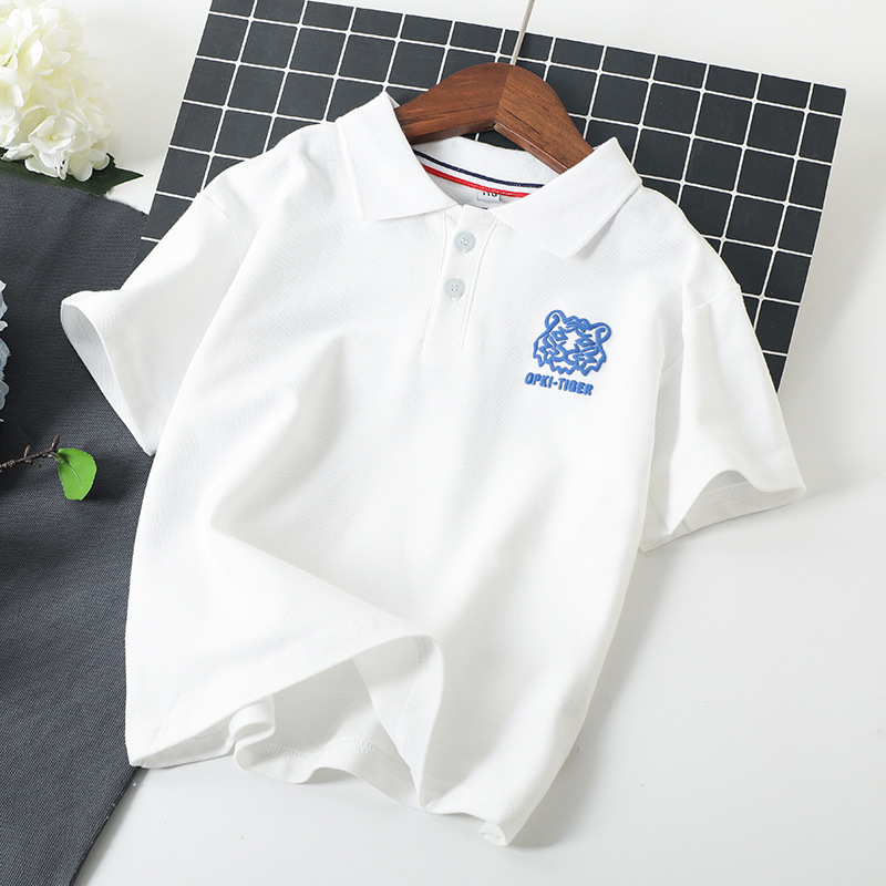 Strict Selection of Summer New Children's Short-sleeved T-shirt Large Children's Pure Cotton Polo Shirt Children's Wear Lapel Half-sleeved Top for Boys