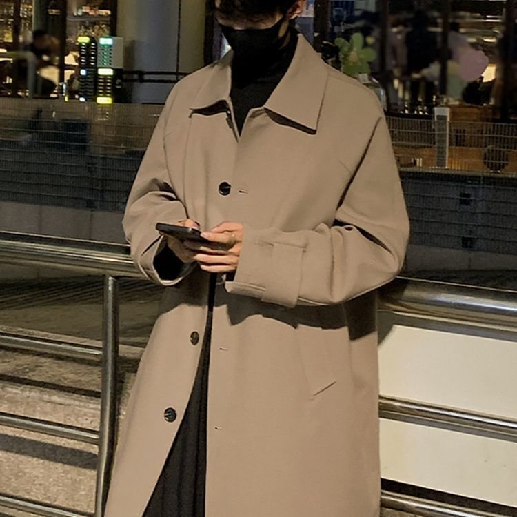 风衣外套男士春秋季新款潮流中长款情侣英伦风西装领商务过膝大衣