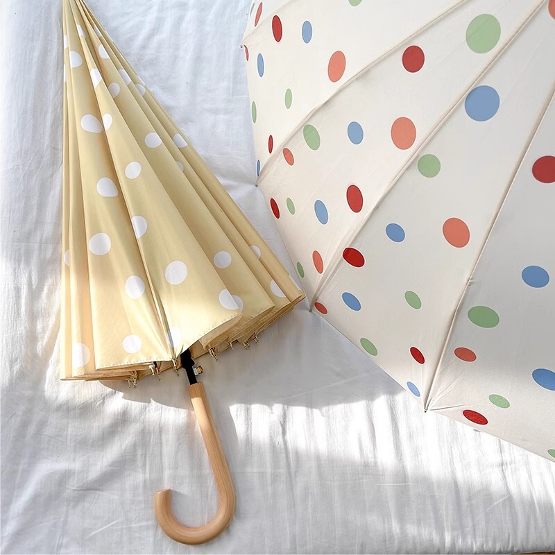 Advanced Korean Style Long Handle Wave Point Umbrella 16-Bone Increased Wind-Resistant and Rain-Resistant Dual-Use Sun Umbrella Automatic Reinforced and Solid Double