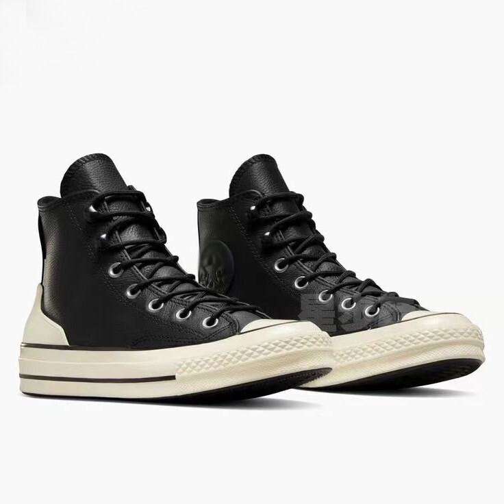 Meiqi Converse 1970S Autumn and Winter Super Soft Pebbled Leather Water-Repellent Black and White High-Top Sneakers for Men and Women A05695C