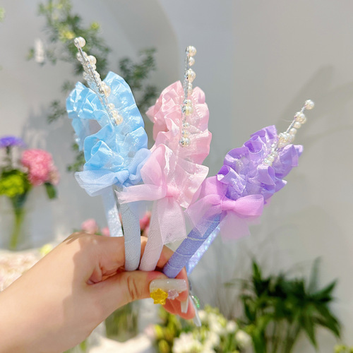 Korean style new organza pearl big crown children's hairband cute and exquisite little girl head buckle children's hair accessories
