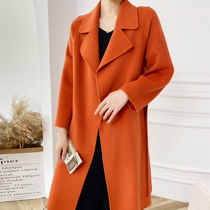 Abrigo de Cachemira de Doble Cara para Mujer 100% Lana para Otoño e Invierno