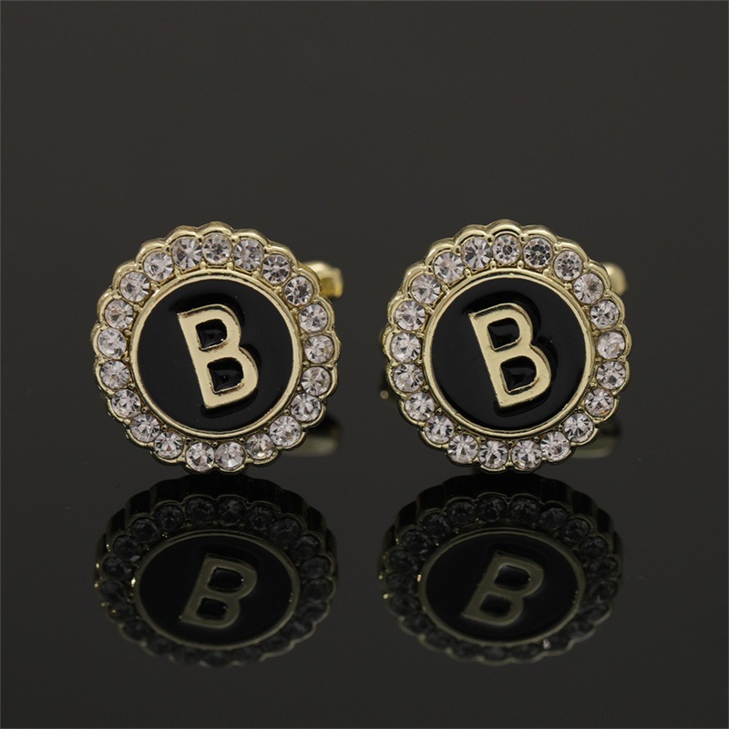 Cufflinks For Men With Initial Letters, Elegant Round Studded Gift_voghion.com